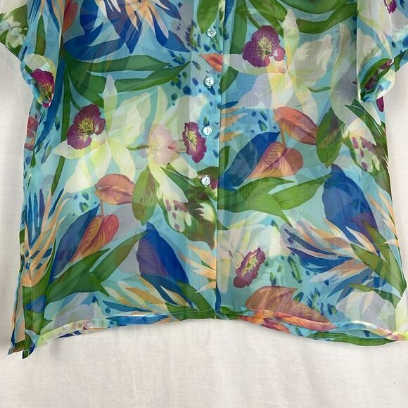 Vintage Light Blue Floral Sheer Bon Worth Button Up Blouse - Picture 2 of 7